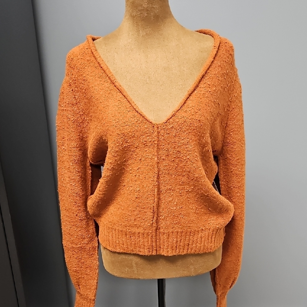 Women's Orange V-Neck Sweater